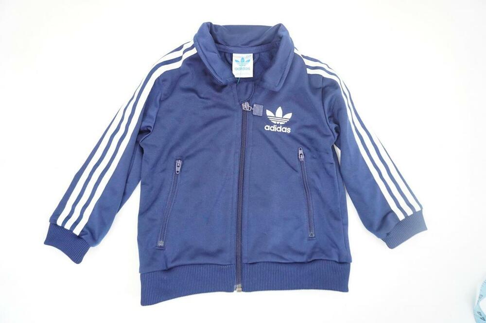ADIDAS ORIGINALS USED BOYS 2T TODDLER BLUE/WHITE RETRO/TREFOIL TRACK JACKET/TOP